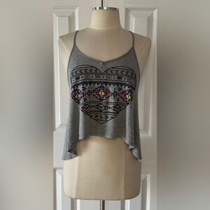 I.JOAH Gray Aztec Heart Graphic Open Back Tank Top – Size S